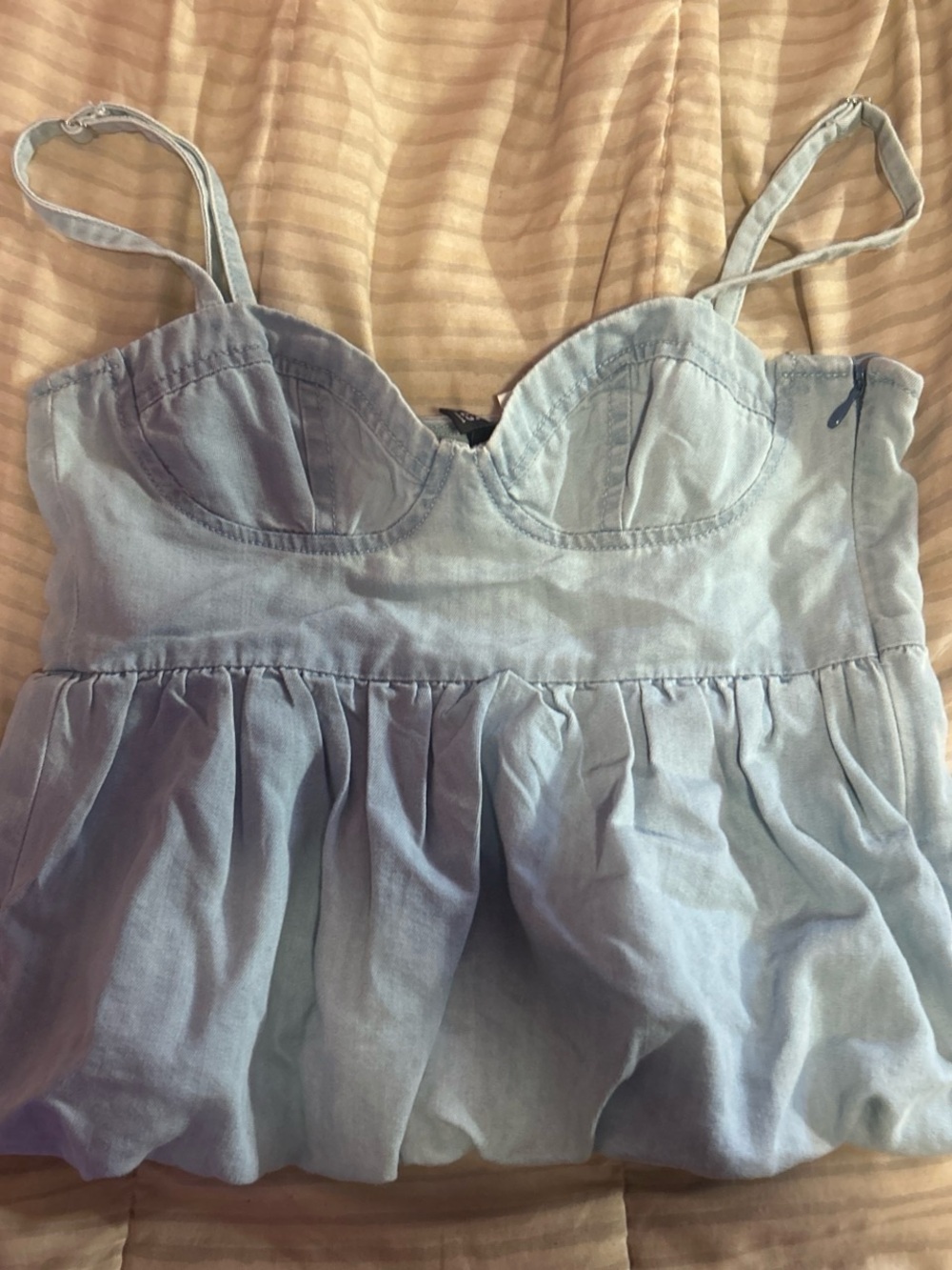 H&M Light Blue Denim Bustier Top with Peplum